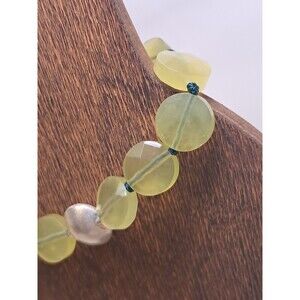 Peyote Bird Lime Green Flat Discs & Silver Bead Key Charm 7.5" Bracelet NWT